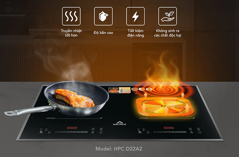 Bếp từ đôi Hòa Phát HPC D22A2 làm nóng nhanh