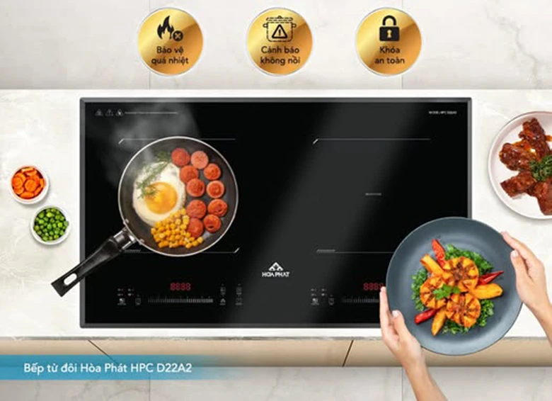 Bếp từ đôi Hòa Phát HPC D22A2 nhiều chức năng
