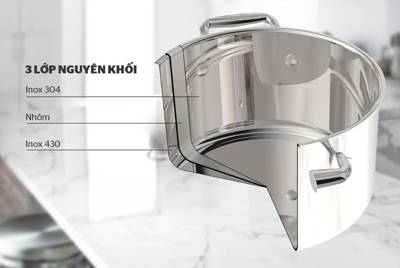 Bộ nồi chảo inox 304 Sunhouse SHG700 - Kết cấu 3 lớp siêu bền