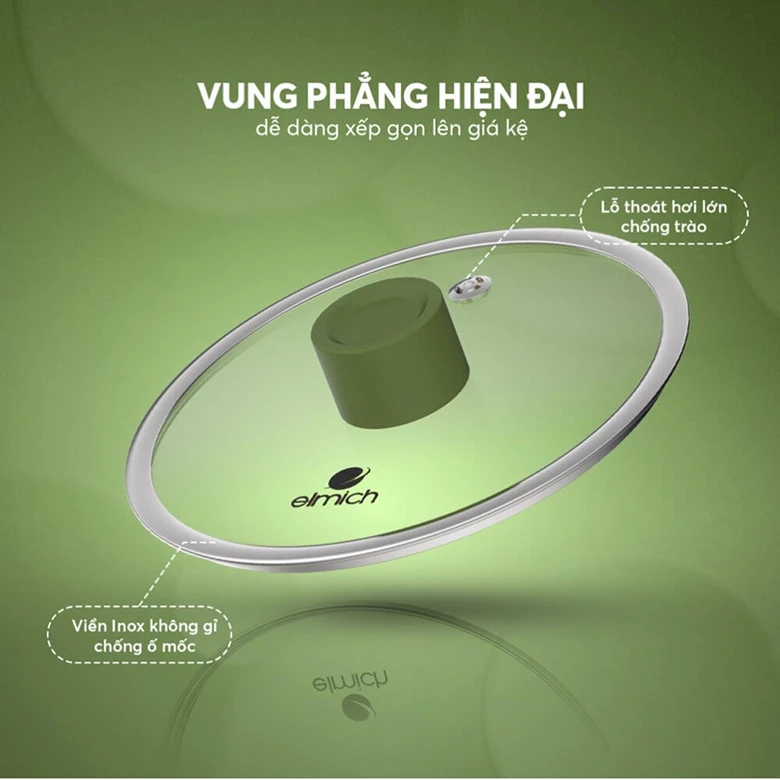 Bộ nồi phủ sứ an toàn Elmich Olive El-5220OV04 quánh 16, nồi 20,24, chảo 26cm - Vung phẳng hiện đại