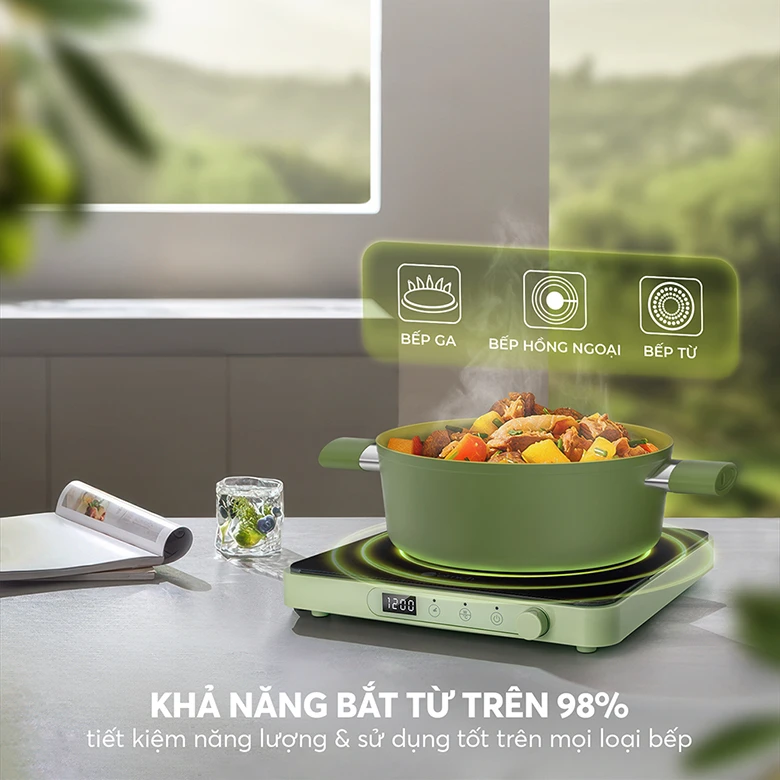 Bộ nồi phủ sứ an toàn Elmich Olive El-5220OV04 quánh 16, nồi 20, 24 cm, chảo 26cm - Đáy từ siêu nhạy
