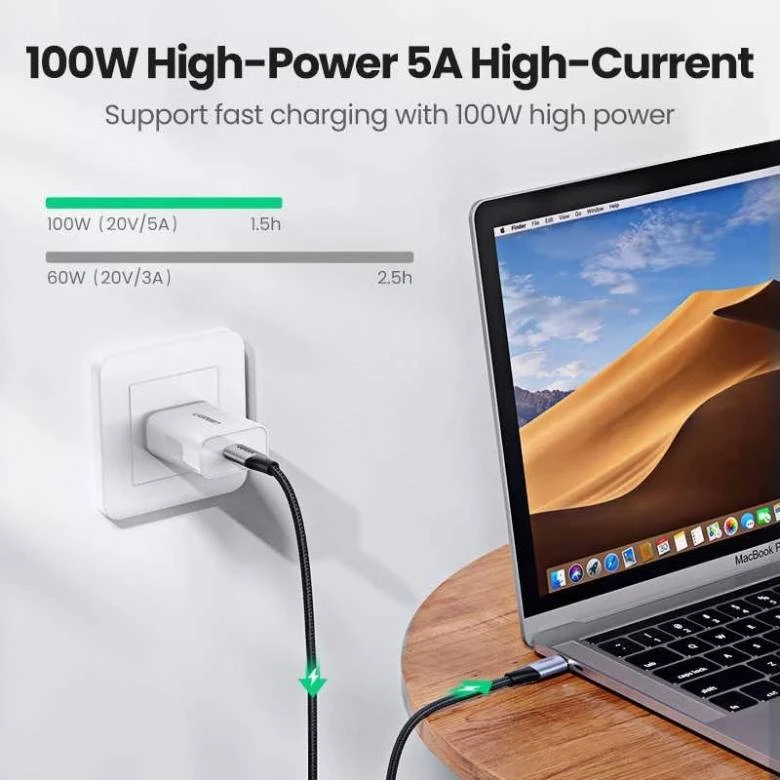 Cáp Ugreen sạc nhanh C to C 1m US355-80150 công suất sạc tới 100W