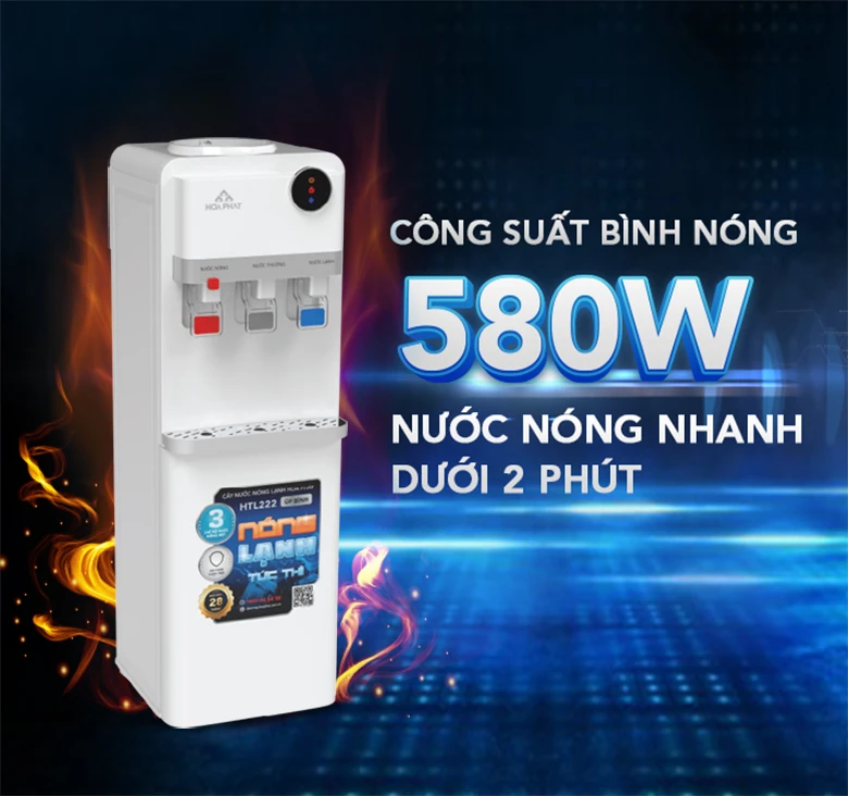 Cây nước nóng lạnh úp bình Hòa Phát HTL222 làm nóng nhanh