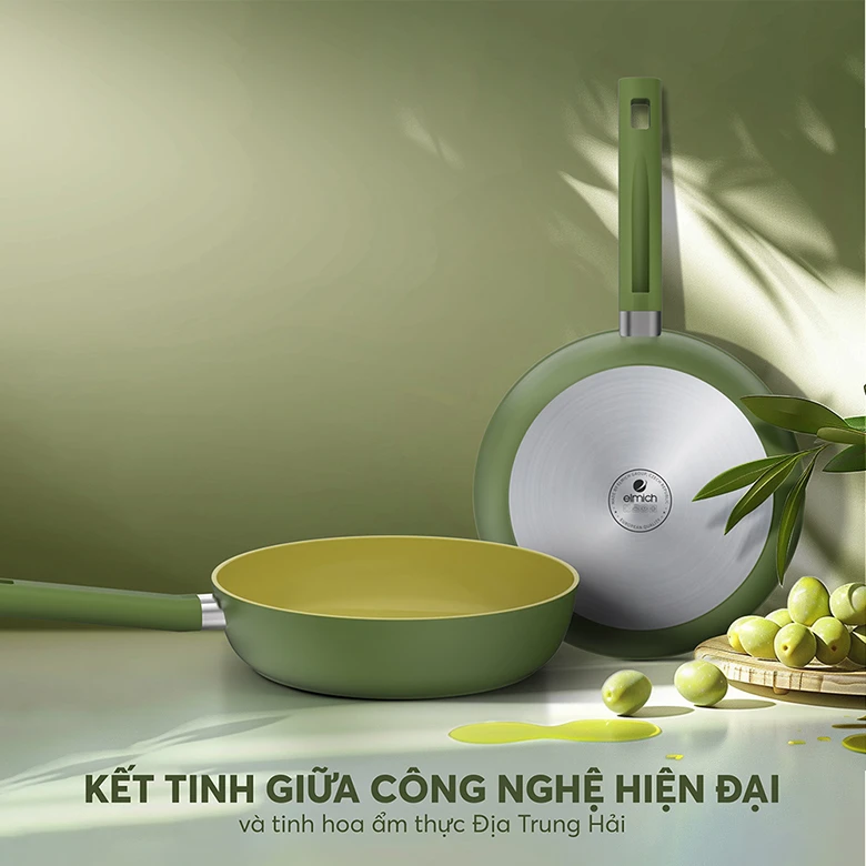 Chảo phủ sứ an toàn Elmich Olive EL-5968OV20 size 20cm - Thiết kế hiện đại, sang trọng