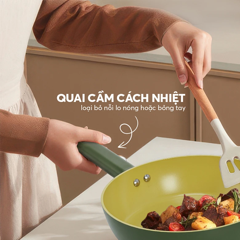 Chảo phủ sứ an toàn Elmich Olive EL-5968OV20 size 20cm - Tay cầm cách nhiệt, chắc chắn