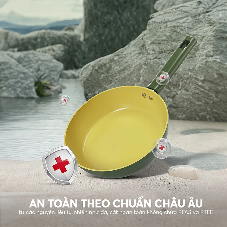 Chảo phủ sứ an toàn Elmich Olive EL-5968OV20 size 20cm - Lòng nồi phủ chống dính Ceramic cao cấp, bền bỉ