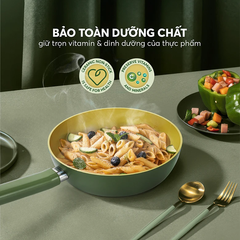 Chảo phủ sứ an toàn Elmich Olive EL-5968OV20 size 20cm - Các món ăn không chỉ chín mềm, thơm ngon