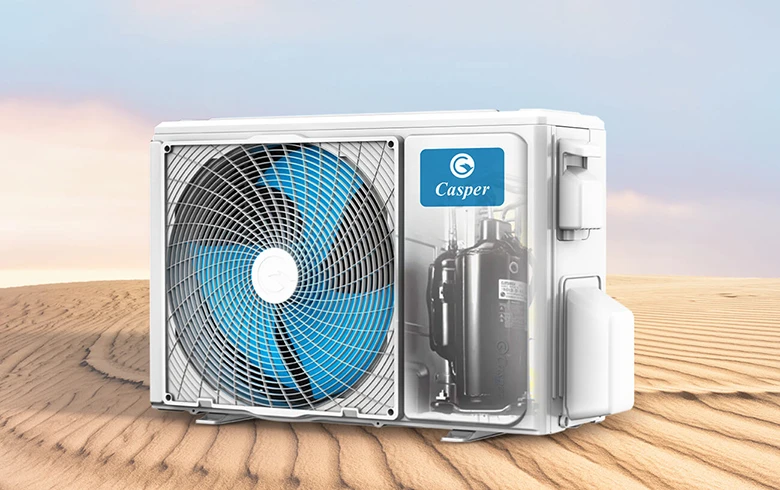 Dàn tản nhiệt cục nóng mạ vàng cực bền tránh được sự ăn mòn sương gió từ bên ngoài Casper GC-09IS35 điều hoà Inverter 1 chiều
