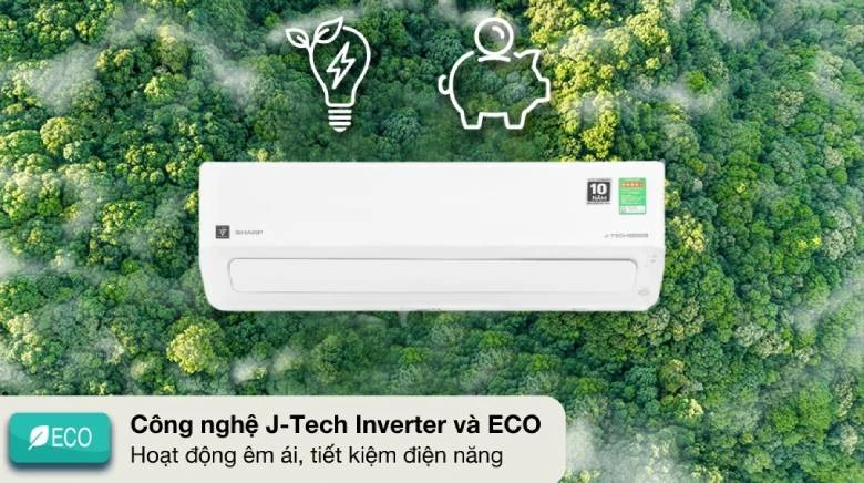 Điều hòa Sharp Inverter 1 chiều 9000 BTU AH-X10CEWC - công nghệ J-Tech Inverter kết hợp Eco