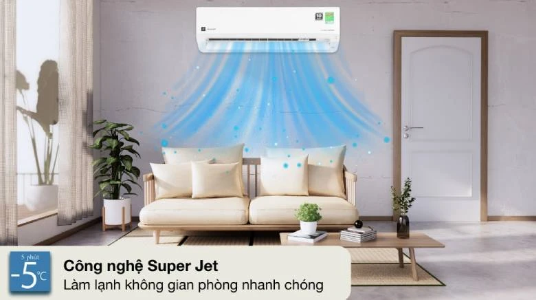 Điều hòa Sharp Inverter 1 chiều 9000 BTU AH-X10CEWC - công nghệ Super Jet