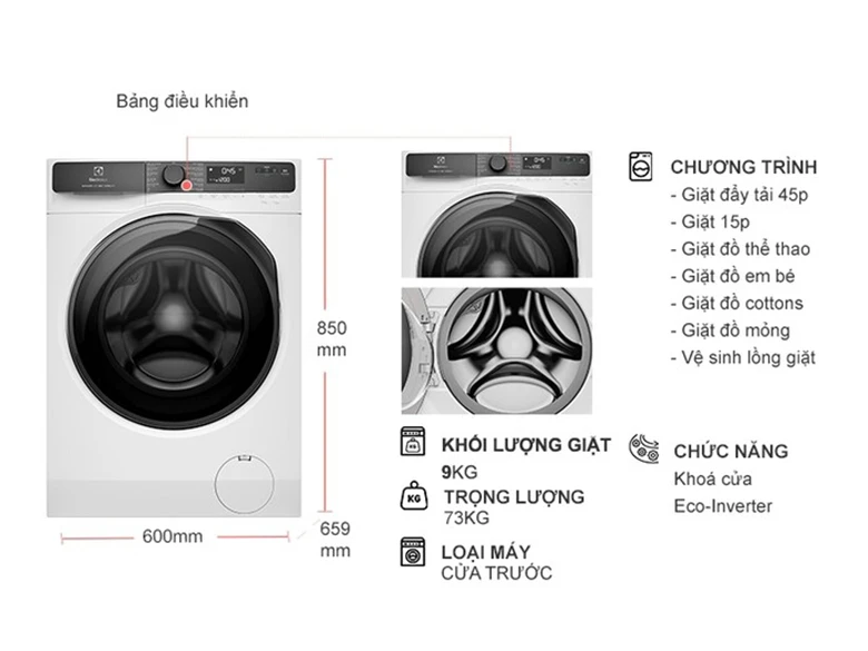 Máy giặt Electrolux Inverter 9 kg EWF9023P5WC lồng ngang