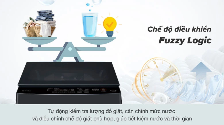 Máy giặt Toshiba 8kg AW-M905BV(MK) lồng đứng - Công nghệ Fuzzy Logic