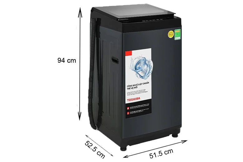 Máy giặt Toshiba 8kg AW-M905BV(MK) lồng đứng - Kích thước thực tế