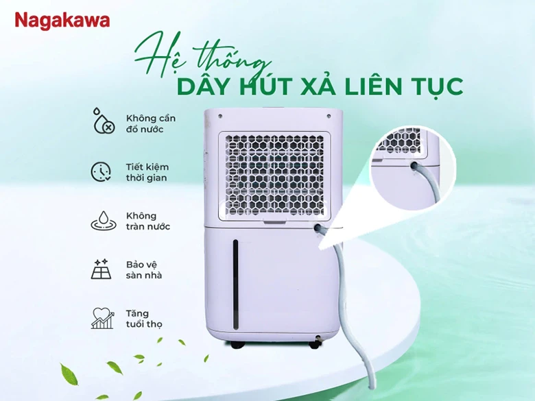 Máy hút ẩm Nagakawa NAD8556 - Hệ thống dây hút xả tiện lợi