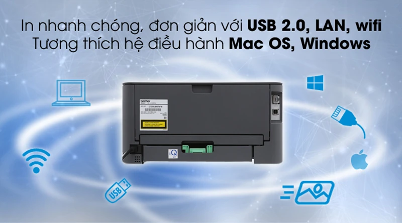 Kết nối Máy in laser Brother HL-L2366DW - in mạng, duplex,Wifi