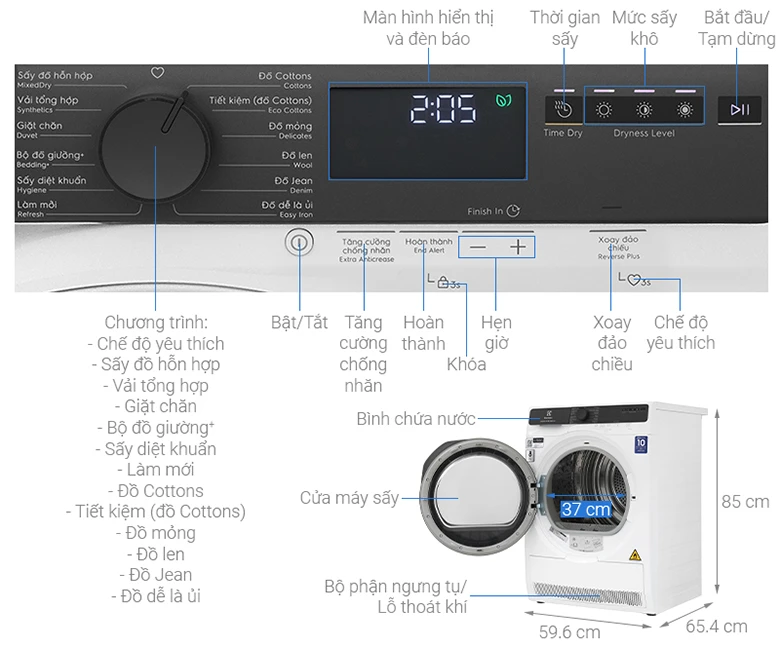 Máy sấy bơm nhiệt Electrolux 8 kg EDH803J5WC