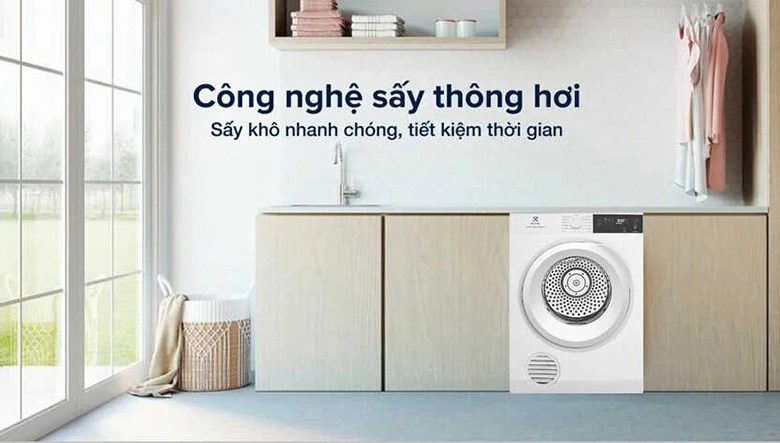 Máy sấy Electrolux 8 kg EDV804H3WC - Công nghệ sấy thông hơi tiết kiệm thời gian