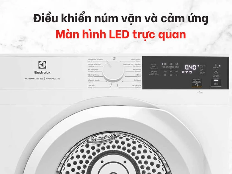 Máy sấy thông hơi Electrolux 9 kg EDV904H3WC - Bảng điều khiển cảm ứng kết hợp màn LED 