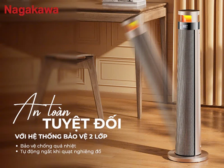 Máy sưởi gốm Nagakawa NEH8389 - Chức năng tự ngắt an toàn khi quá nhiệt