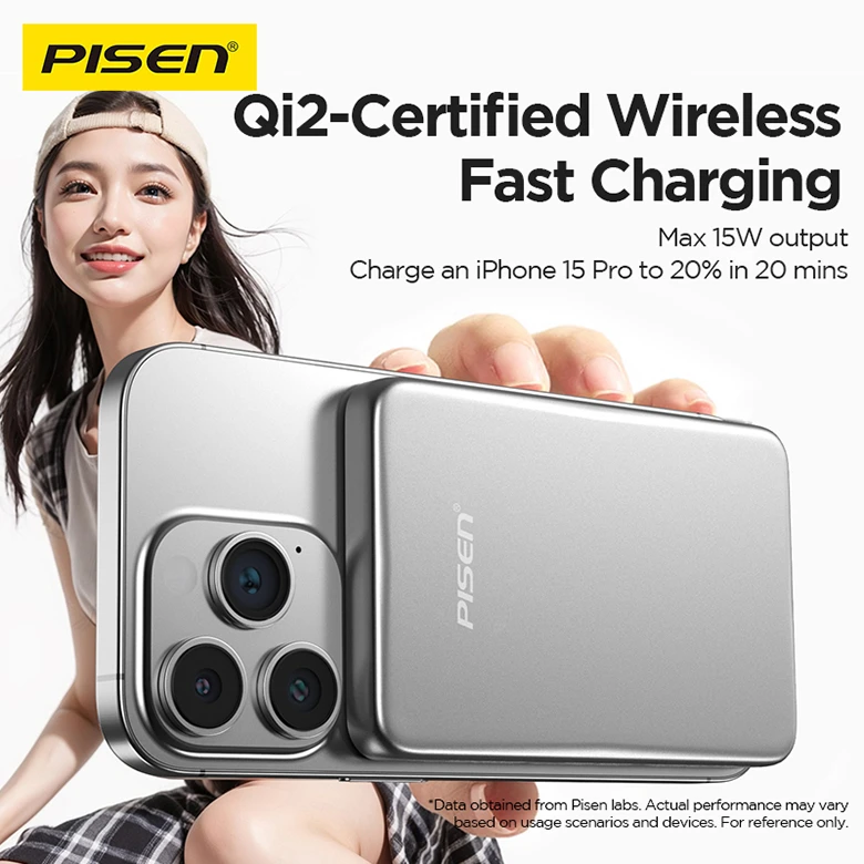Sạc dự phòng Pisen SleekVolt PowerMag Qi2 20W 5000mAh, Xanh (TP-D147) sạc không dây