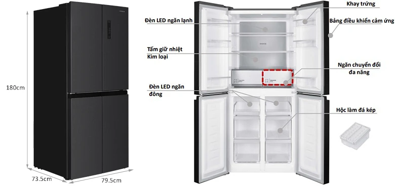 Kích thước tủ lạnh Hitachi HR4N7522DSDXVN