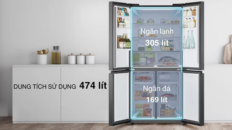 Tủ lạnh LG Inverter 474 lít Multi Door LFB47BLG - Dung tích lớn 474 lít