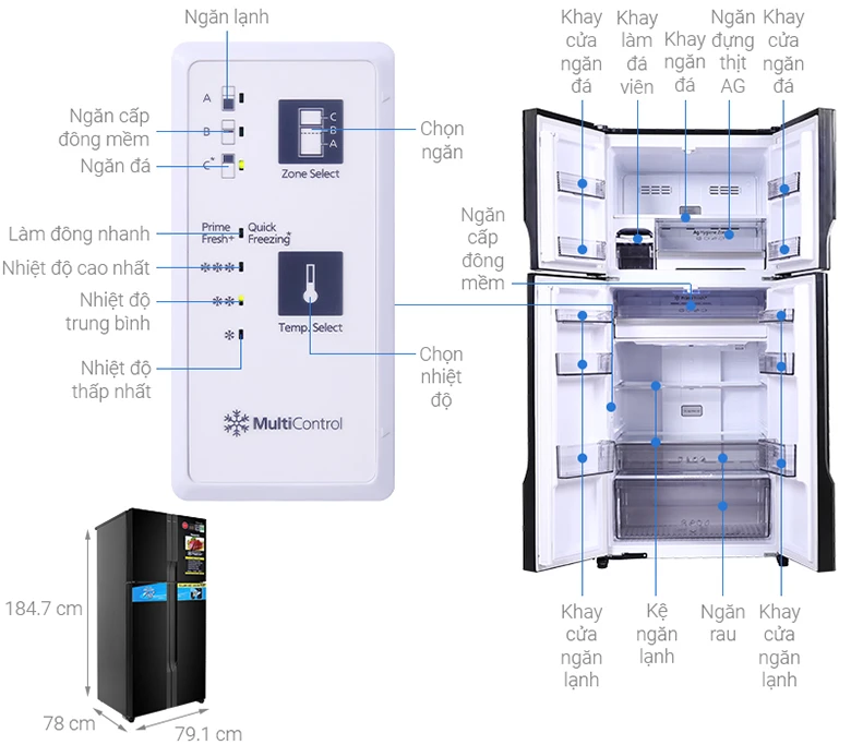 kích thước Tủ lạnh Panasonic Inverter 550 lít NR-DZ601VGKV