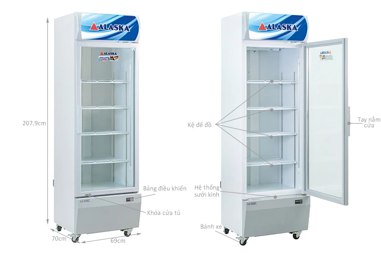 kích thước Tủ mát Alaska 525 lít LC-525C